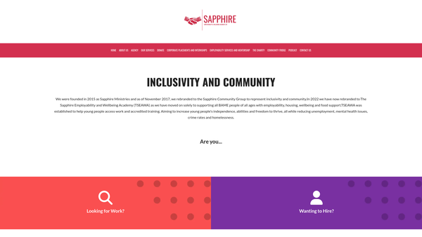 Screenshot of the The Sapphire Employability and Wellbeing Academy website