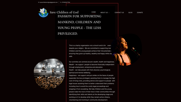 Screenshot of the Save Children Of God website