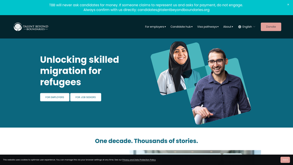 Screenshot of the Talent Beyond Boundaries UK website
