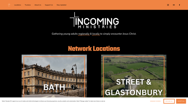 Screenshot of the Incoming Ministries website
