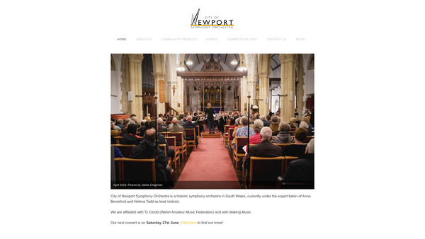 Screenshot of the City Of Newport Symphony Orchestra website