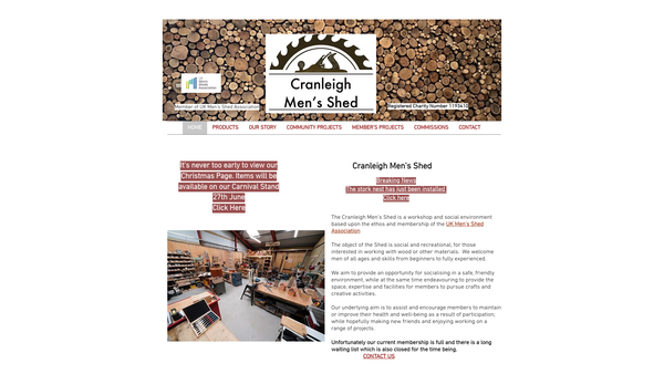 Screenshot of the Cranleigh Men's Shed website