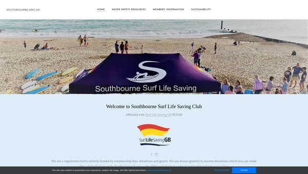 Screenshot of the Southbourne Surf Life Saving Club website