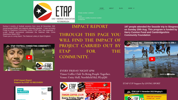 Screenshot of the East Timorese Association Peterborough (Etap) CIO website