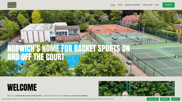 Screenshot of the East Anglia Tennis And Squash Club website