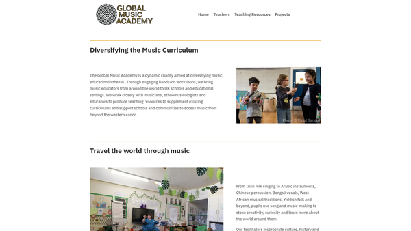 Screenshot of the Global Music Academy website