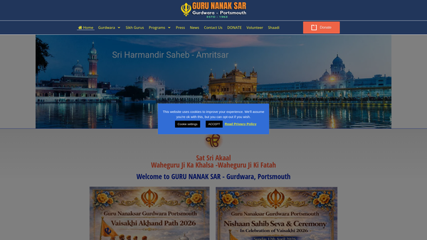Screenshot of the Guru Nanaksar Gurdwara Welfare Trust website