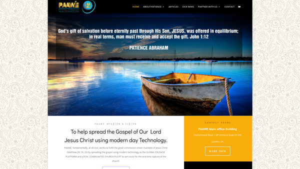 Screenshot of the Paawe Ministries website