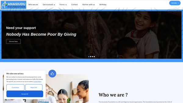 Screenshot of the Anasiudu Foundation website