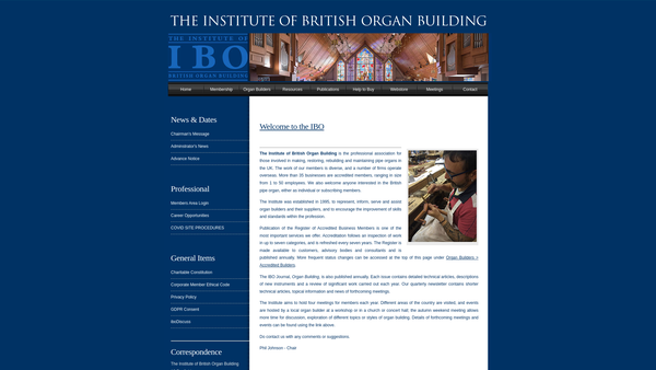 Screenshot of the The Institute Of British Organ Building website
