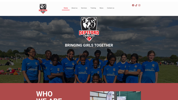 Screenshot of the Deptford Lionesses website