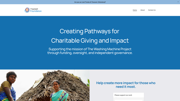 Screenshot of the The Washing Machine Project Foundation website