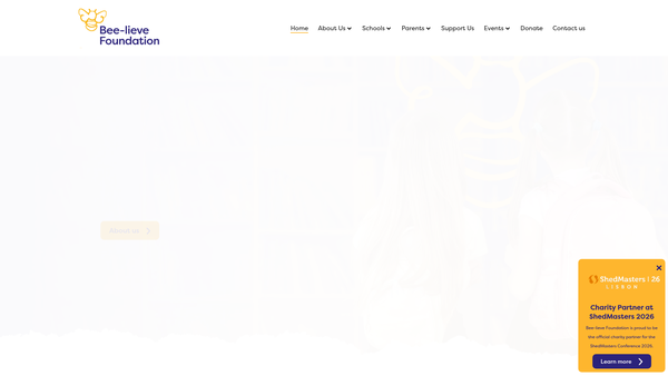 Screenshot of the Bee-Lieve Foundation website