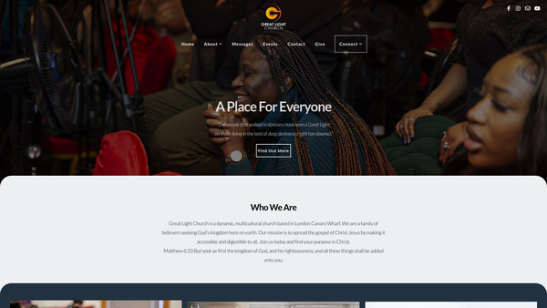Screenshot of the Great Light Church Ltd website
