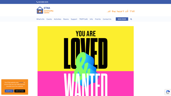 Screenshot of the Etna Community Centre website