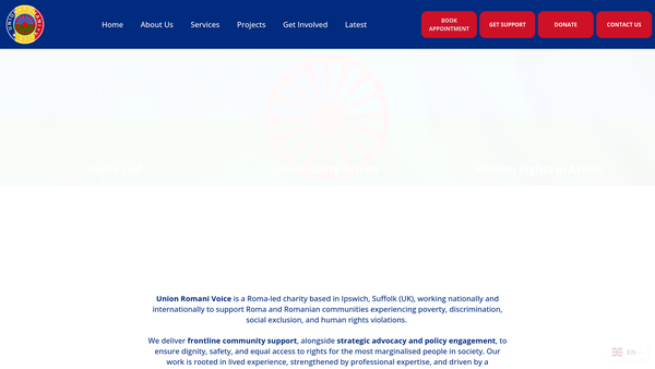 Screenshot of the Union Romani Voice website