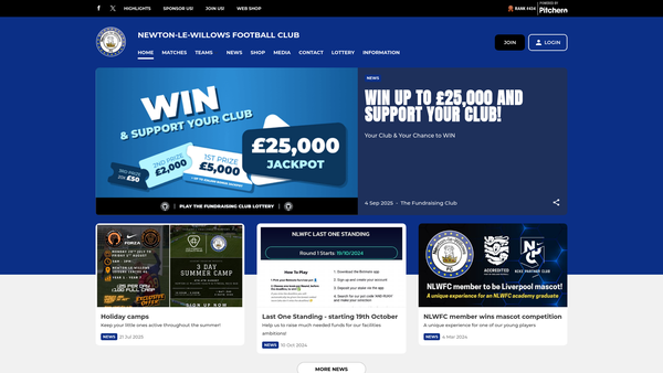 Screenshot of the Newton-Le-Willows Football Club website