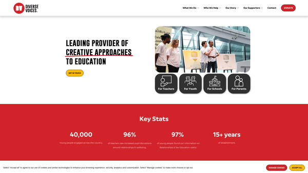 Screenshot of the Diverse Voices Edutainment website