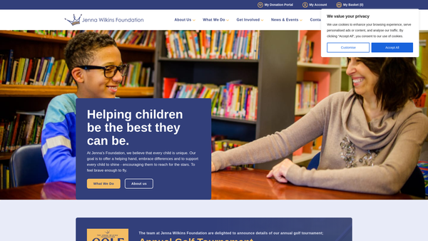 Screenshot of the The Jenna Wilkins Foundation website