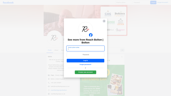 Screenshot of the Reach Family Project website