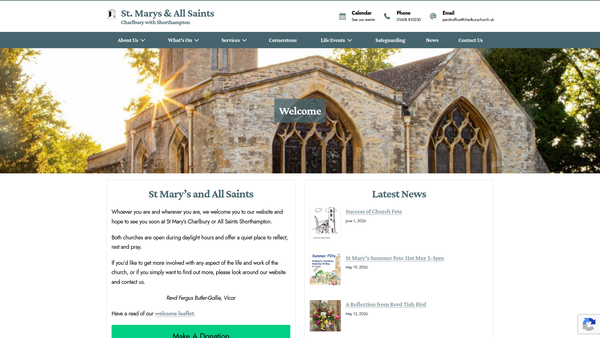 Screenshot of the The Parochial Church Council Of The Ecclesiastical Parish Of St Mary's Charlbury With All Saints Shorthampton website