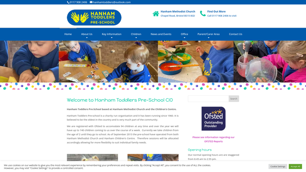 Screenshot of the Hanham Toddlers Preschool website