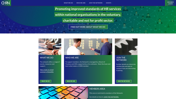 Screenshot of the Charities Hr Network website