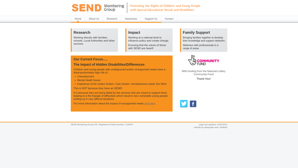 Screenshot of the SEND Monitoring Group CIO website