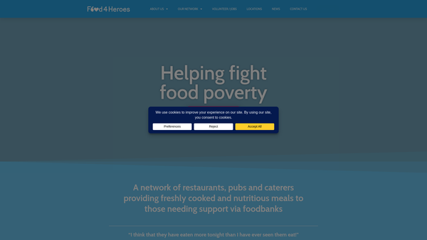 Screenshot of the Food4heroes CIO website