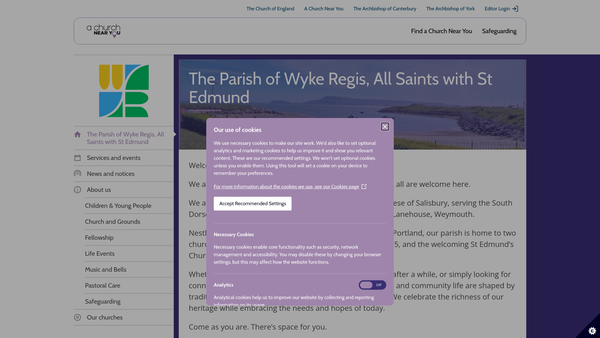 Screenshot of the Parish Of Wyke Regis, All Saints With St Edmund website