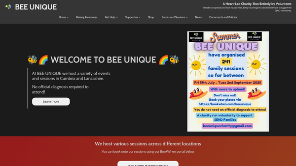 Screenshot of the Bee Unique website