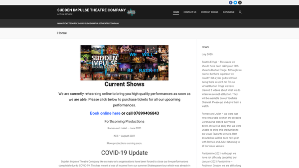 Screenshot of the Sudden Impulse Production Company website