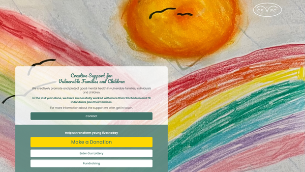 Screenshot of the Creative Support For Vulnerable Families And Children website
