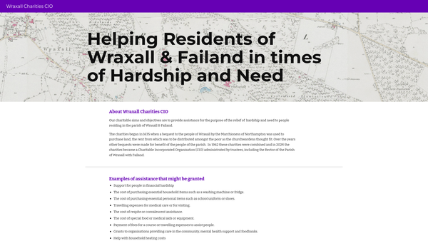 Screenshot of the Wraxall Charities CIO website