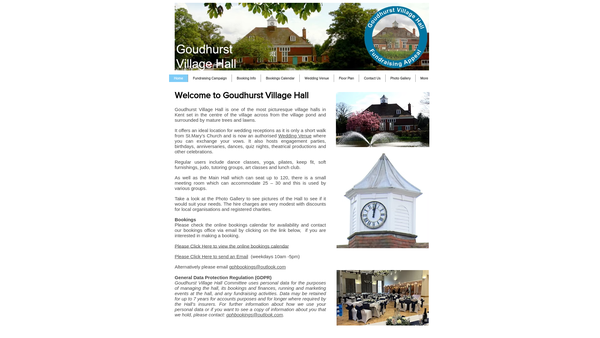 Screenshot of the Goudhurst Village Hall website
