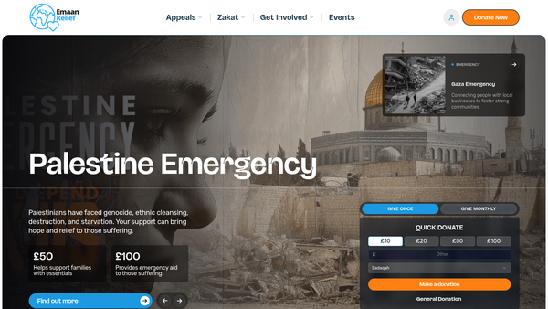 Screenshot of the Emaan Relief website