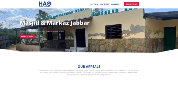 Screenshot of the Haq Water For Life Ltd website