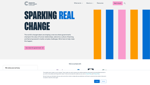 Screenshot of the Centre for Public Impact Europe website