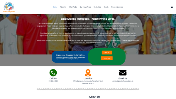 Screenshot of the Global Refugee Aid website