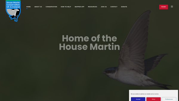 Screenshot of the House Martin Conservation UK & Ireland website