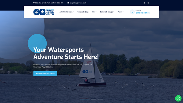 Screenshot of the Oulton Broad Water Sports Centre website