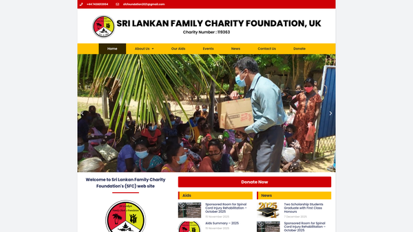 Screenshot of the Sri Lankan Family Charity Foundation website