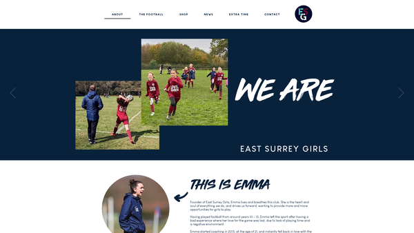 Screenshot of the East Surrey Girls Football Club website
