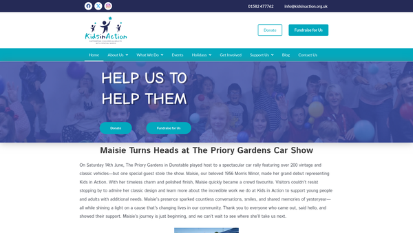 Screenshot of the Kids-In-Action website