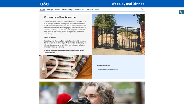 Screenshot of the Woodley & District U3A website