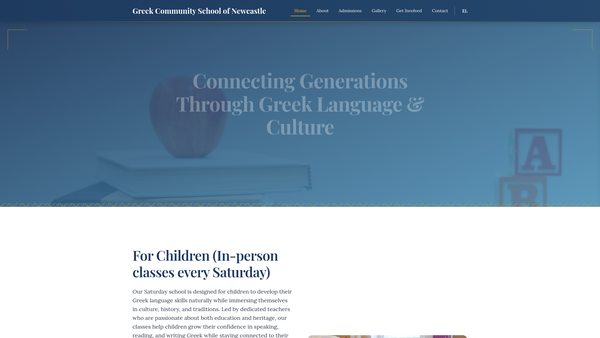 Screenshot of the Greek Community School Of Newcastle website