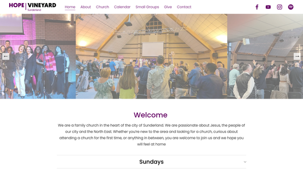 Screenshot of the Hope Vineyard Sunderland website