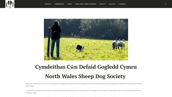 Screenshot of the North Wales Sheep Dog Society (Nwsds) website