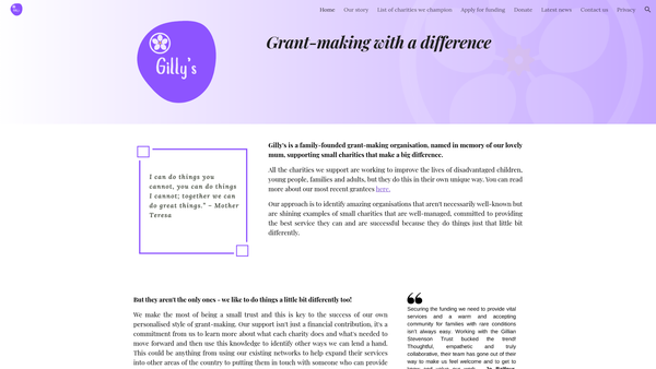 Screenshot of the The Gillian Stevenson Charitable Trust CIO website