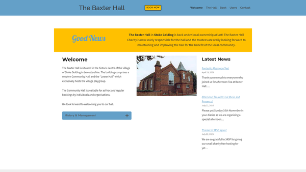 Screenshot of the The Baxter Hall Charity website